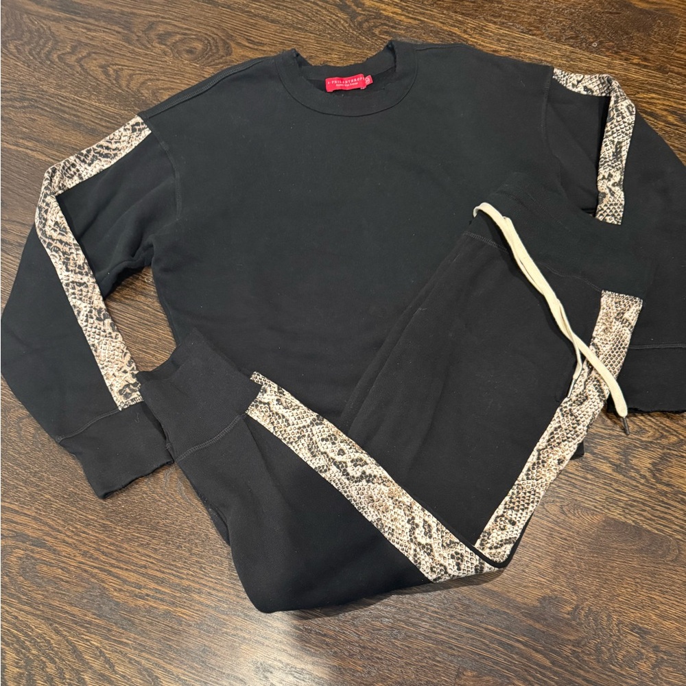 n:PHILANTHROPY Black Sweatshirt and Joggers with Snake Pattern Accents